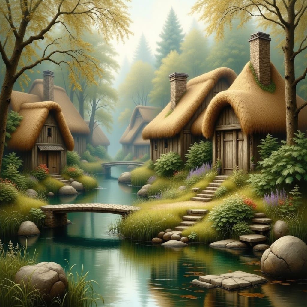 Enchanted Fairytale Village in Golden Light