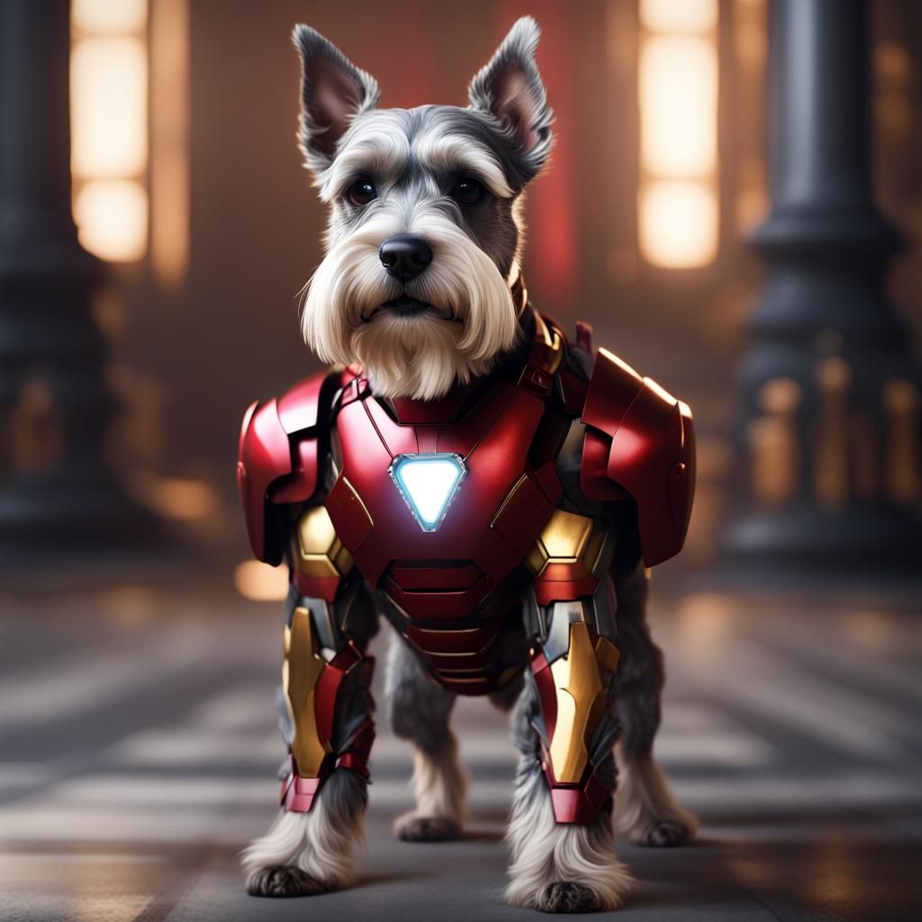 Miniature Schnauzers as Iron Man: Hyper Realistic Art