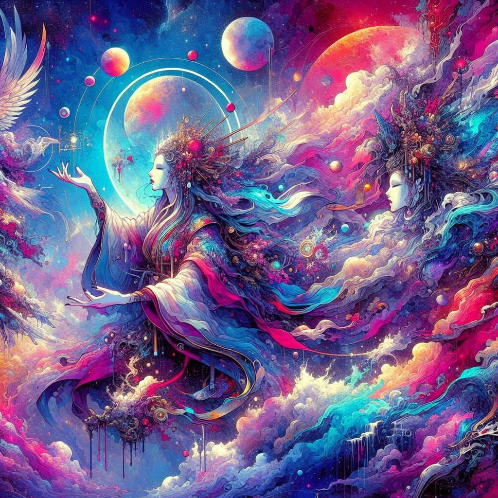 Watercolor Cyberpunk Fantasy Art Design