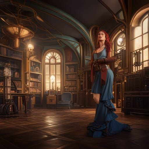 Steampunk Grace: Detailed Matte Painting in 8K