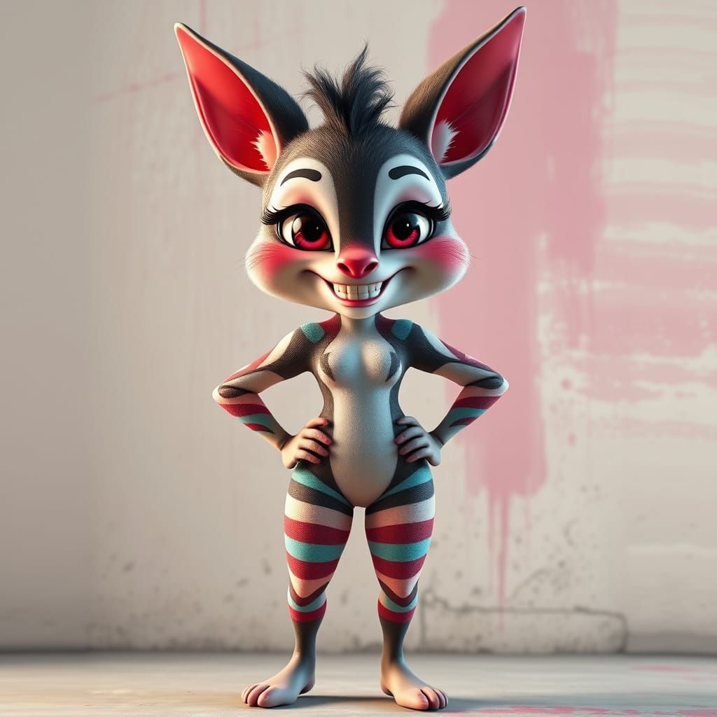Athletic Anthropomorphic Labubu Character in CGI Style