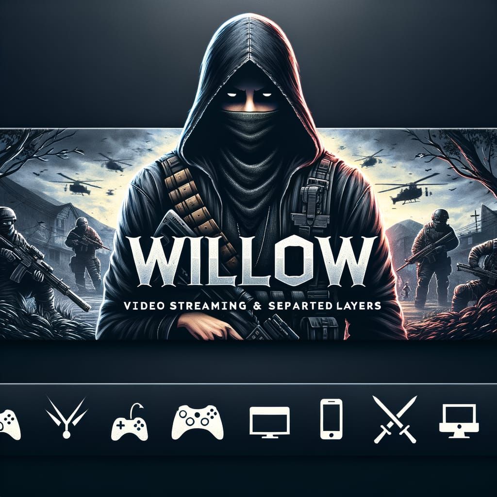 War-Themed Video Game Banner with 3D Elements and Modern Des...