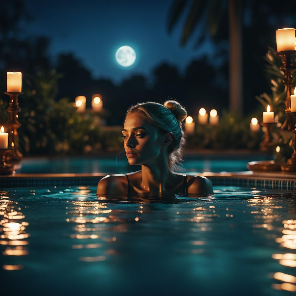Romantic Night: Girl, Candles, and Moonlight