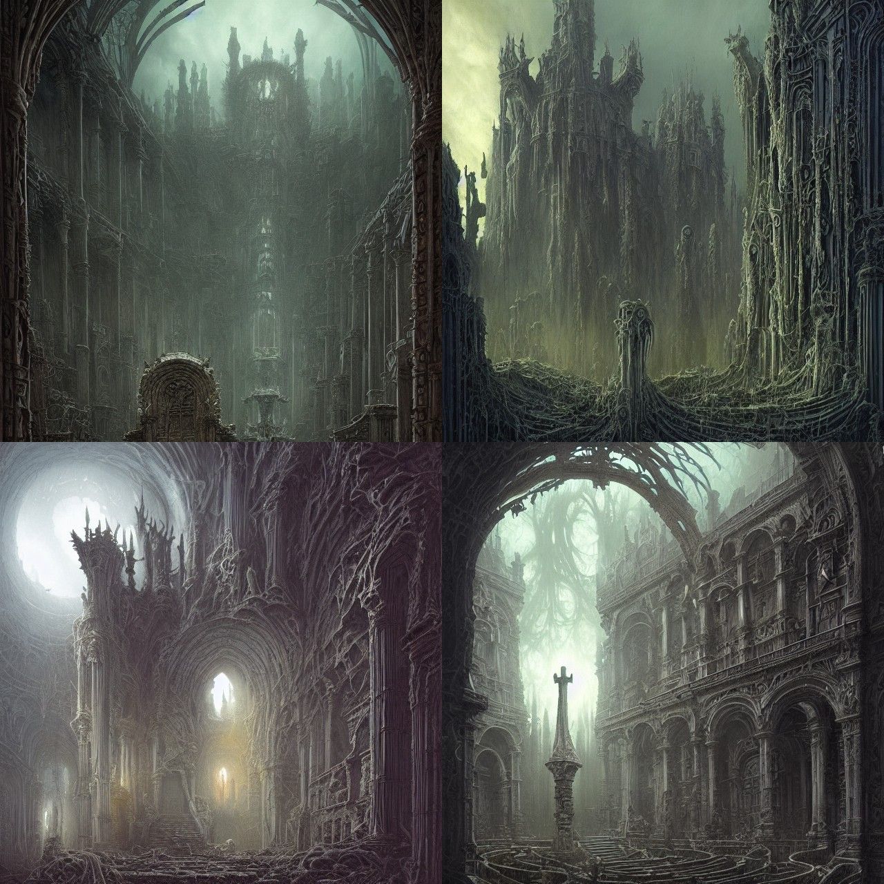 Eerie Necropolis Painting in Gothic Horror Style