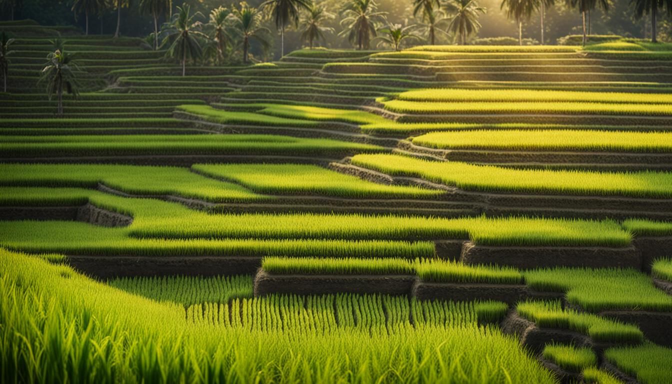 Sunlit Rice Fields in Sharp Focus