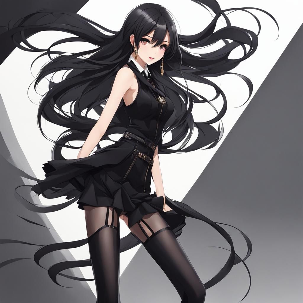 Woman with Long Hair and Black Stockings