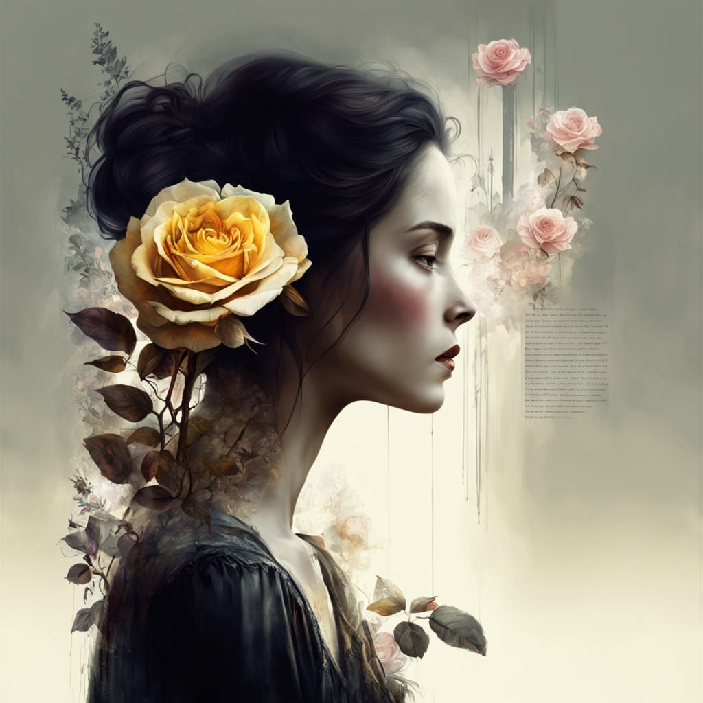 Roses with Poetry in Double Exposure