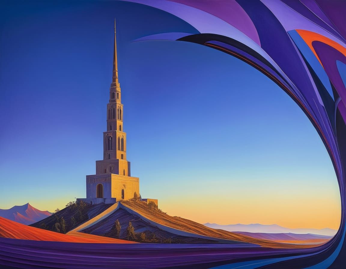 Futuristic Sorcerer in Cubist Landscape