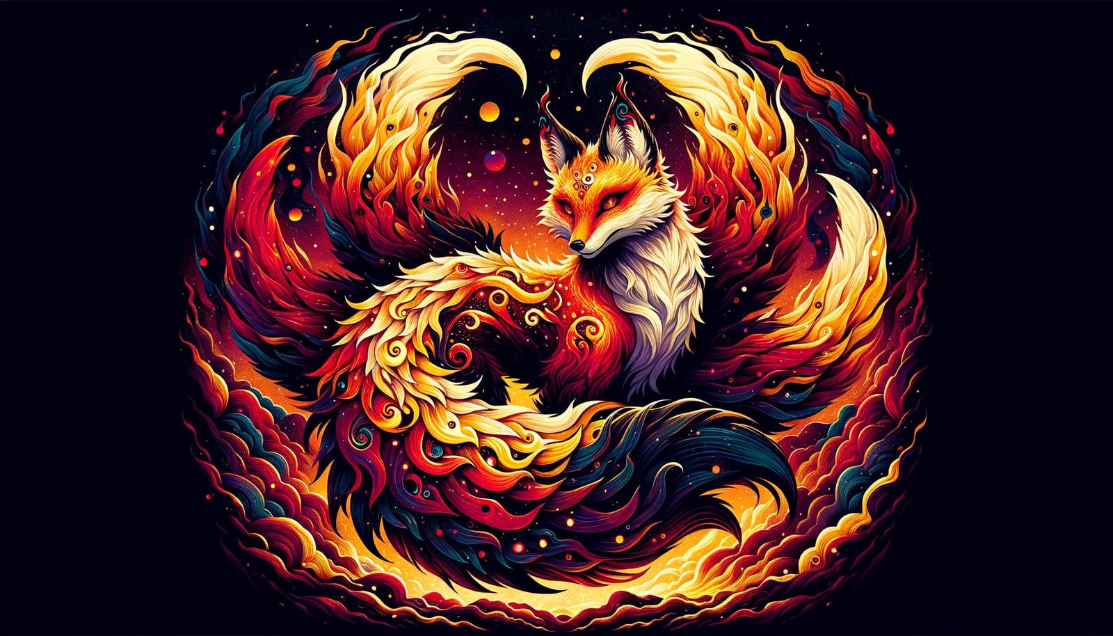 Infernal Kitsune: Mythical Fox in Fiery Colors