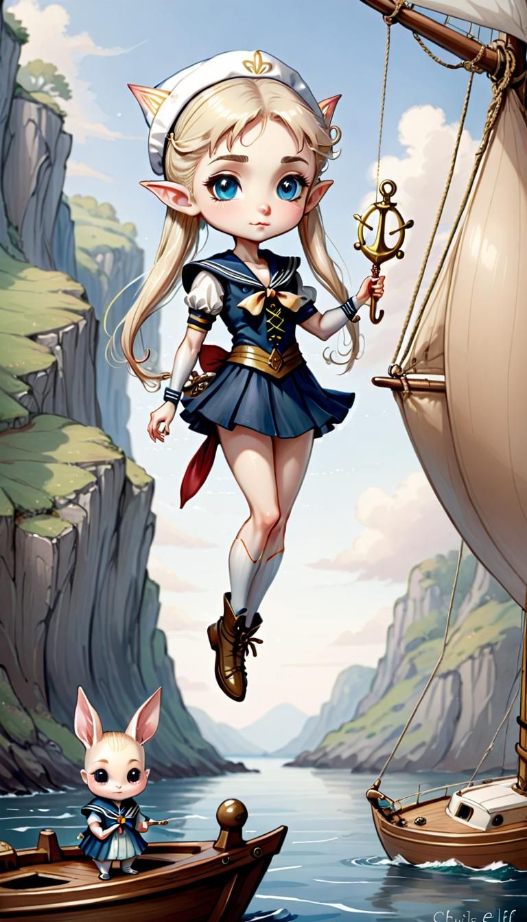 Chibi High Elf Sailor in Beatrix Potter Style