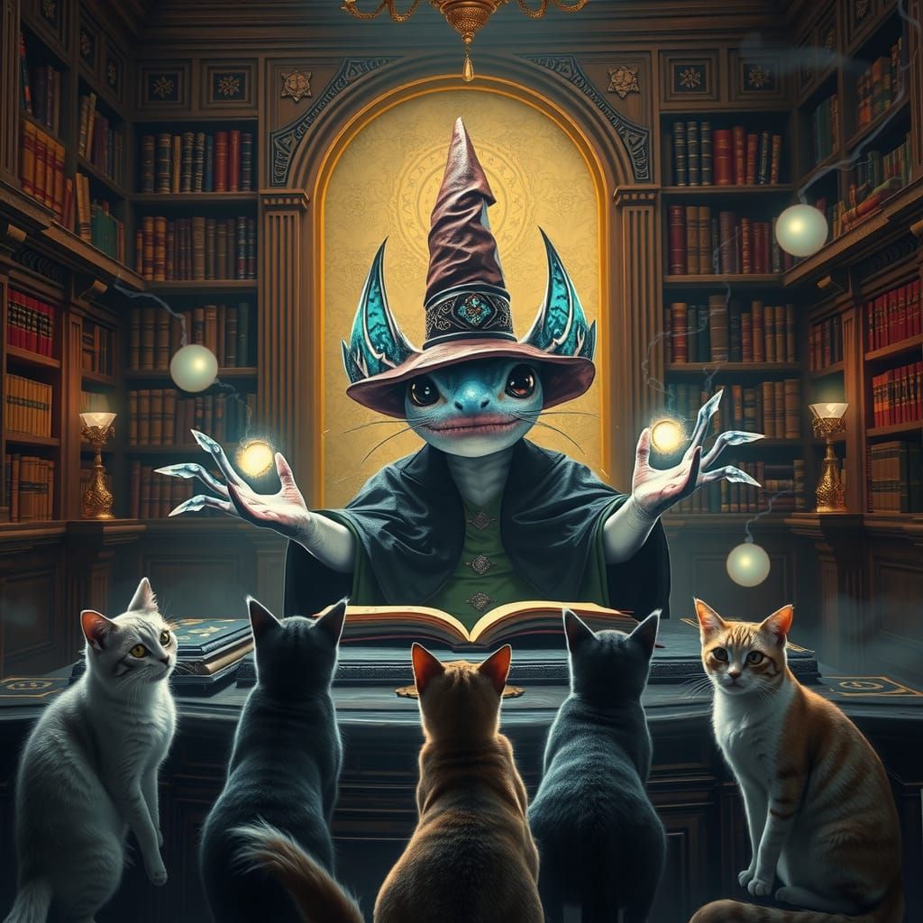 Surreal Axolotl Magician Transforms Feline Friends into Kin ...