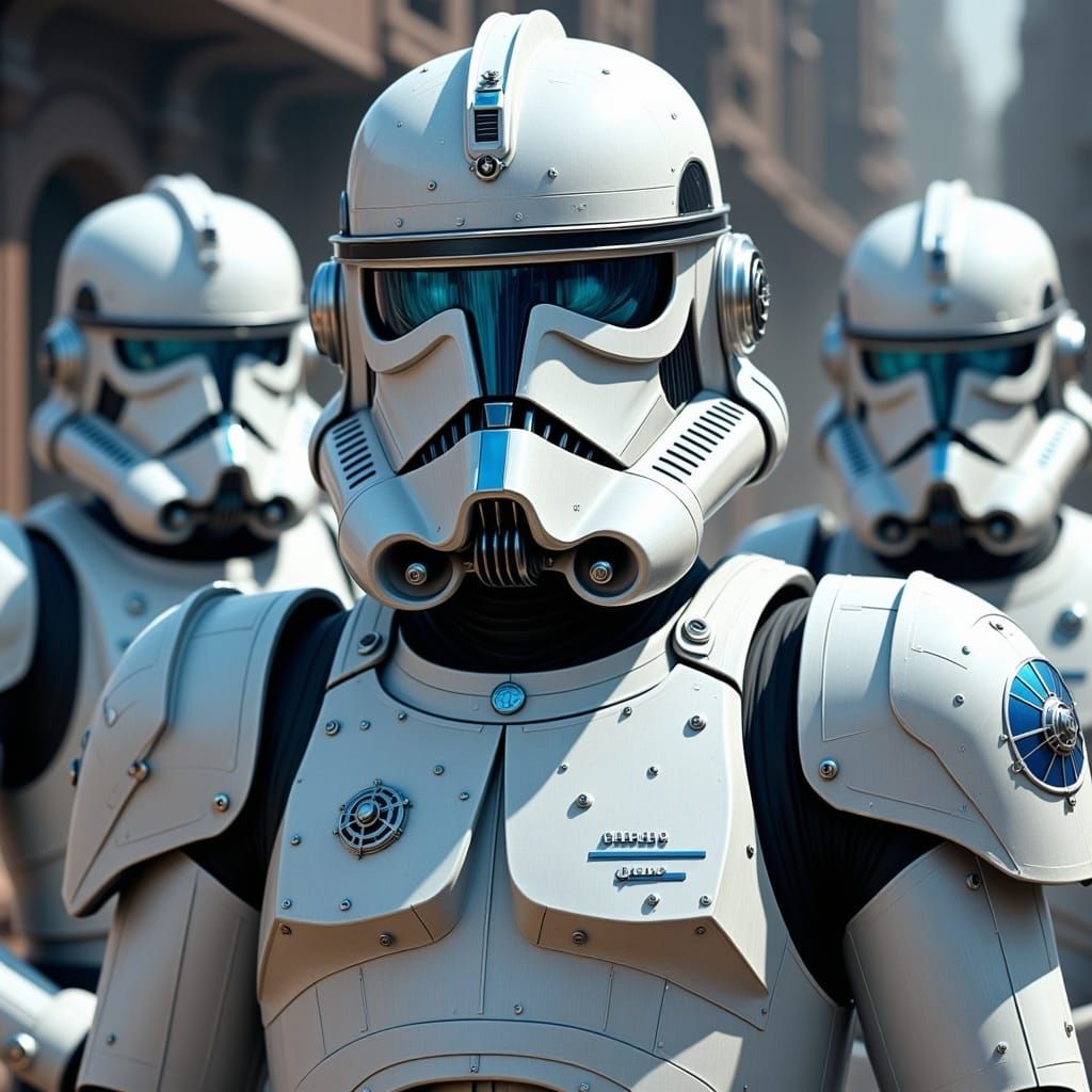 Clone Troopers with Blue Accents in Dieselpunk Style