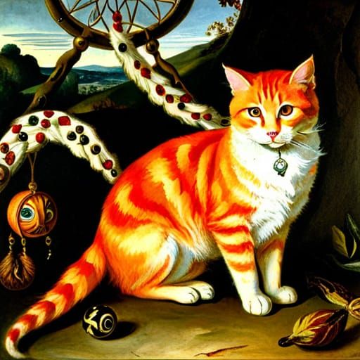 Red Tabby Cat in Dreamscape: Classic Surrealist Portrait