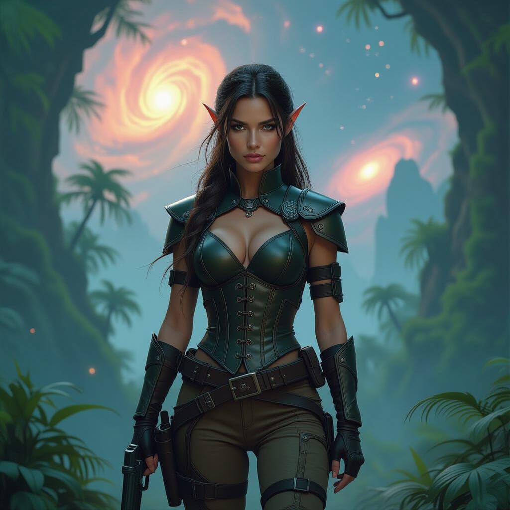 Elven Ranger in Alien Forest: Science-Fantasy Art