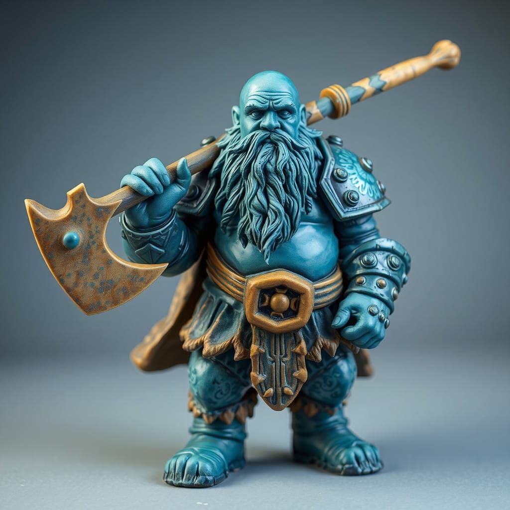 Dwarven Warrior in Blue Ceramic Sculpture
