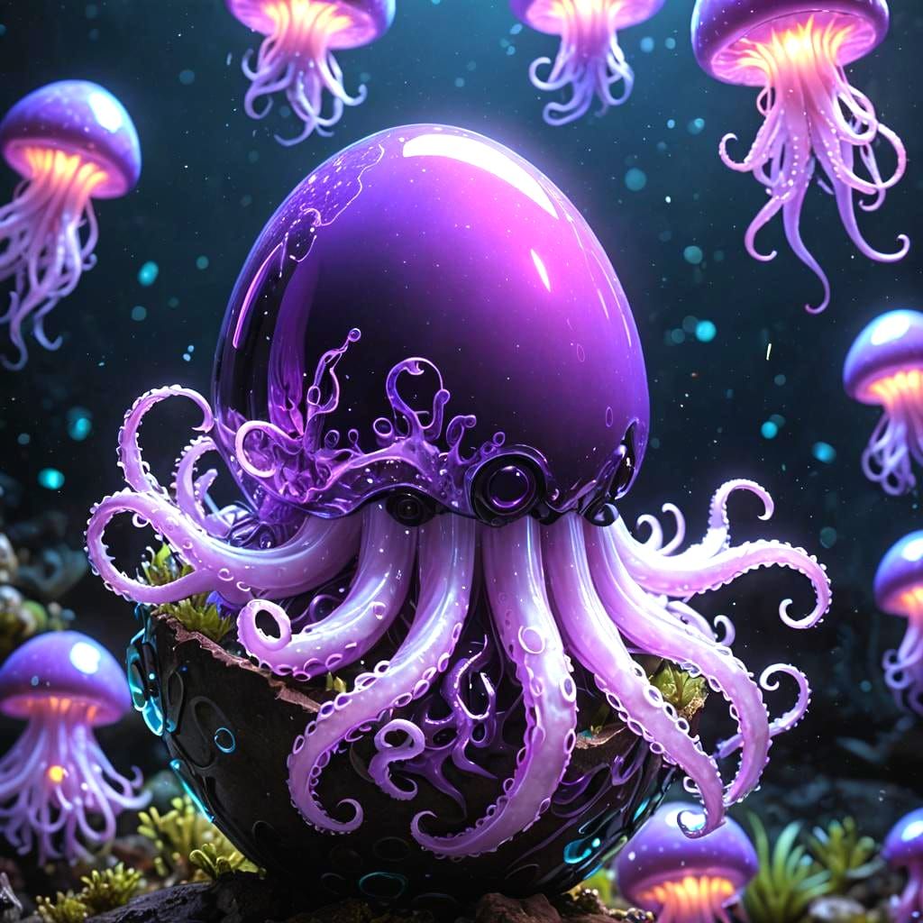 Bioluminescent Squid Egg with Cosmic Purple Tint