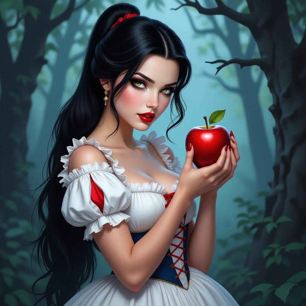 Dark Snow White with Poisoned Apple in Dark Forest