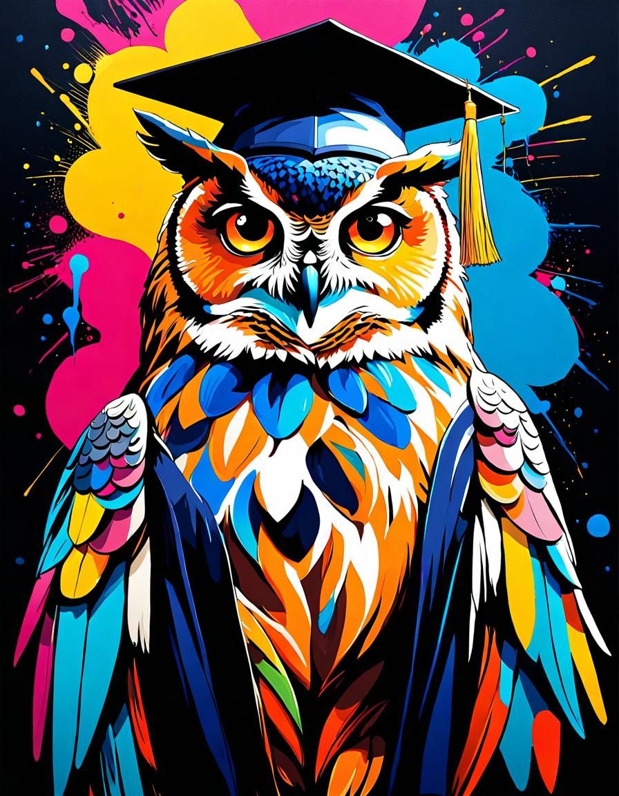 Owl Graduate Portrait in Graffiti Art Style