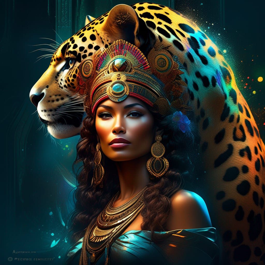 Detailed Jaguar Goddess in Art Nouveau Style