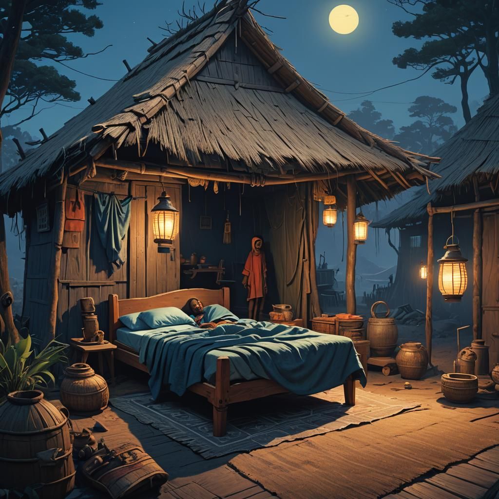 Igbo King on Sick Bed, Matte Painting
