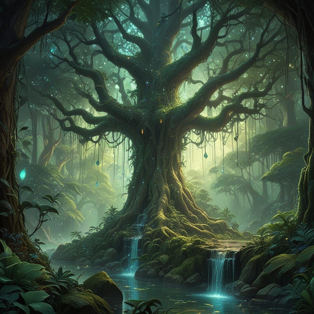 Celestial Rainforest Oil Painting