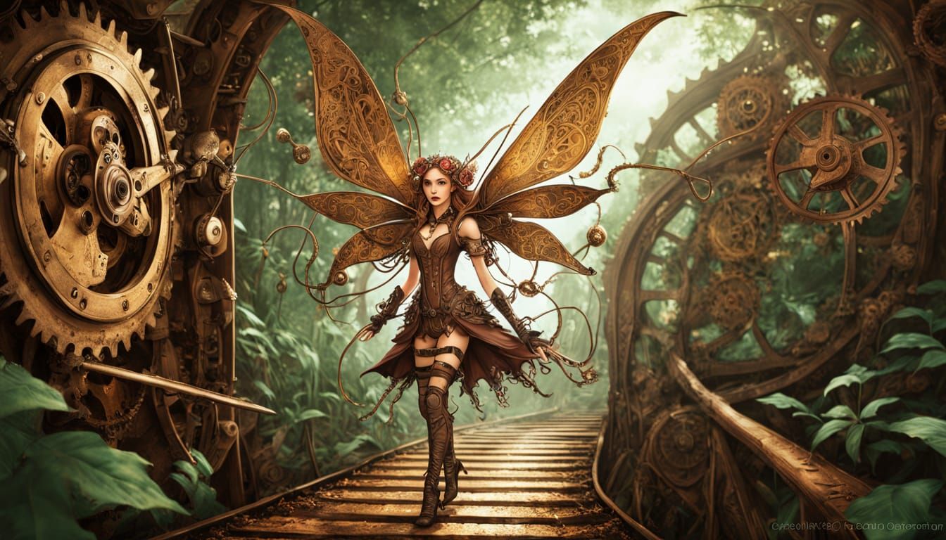 Steampunk Elven Princess in Mechanical Wings