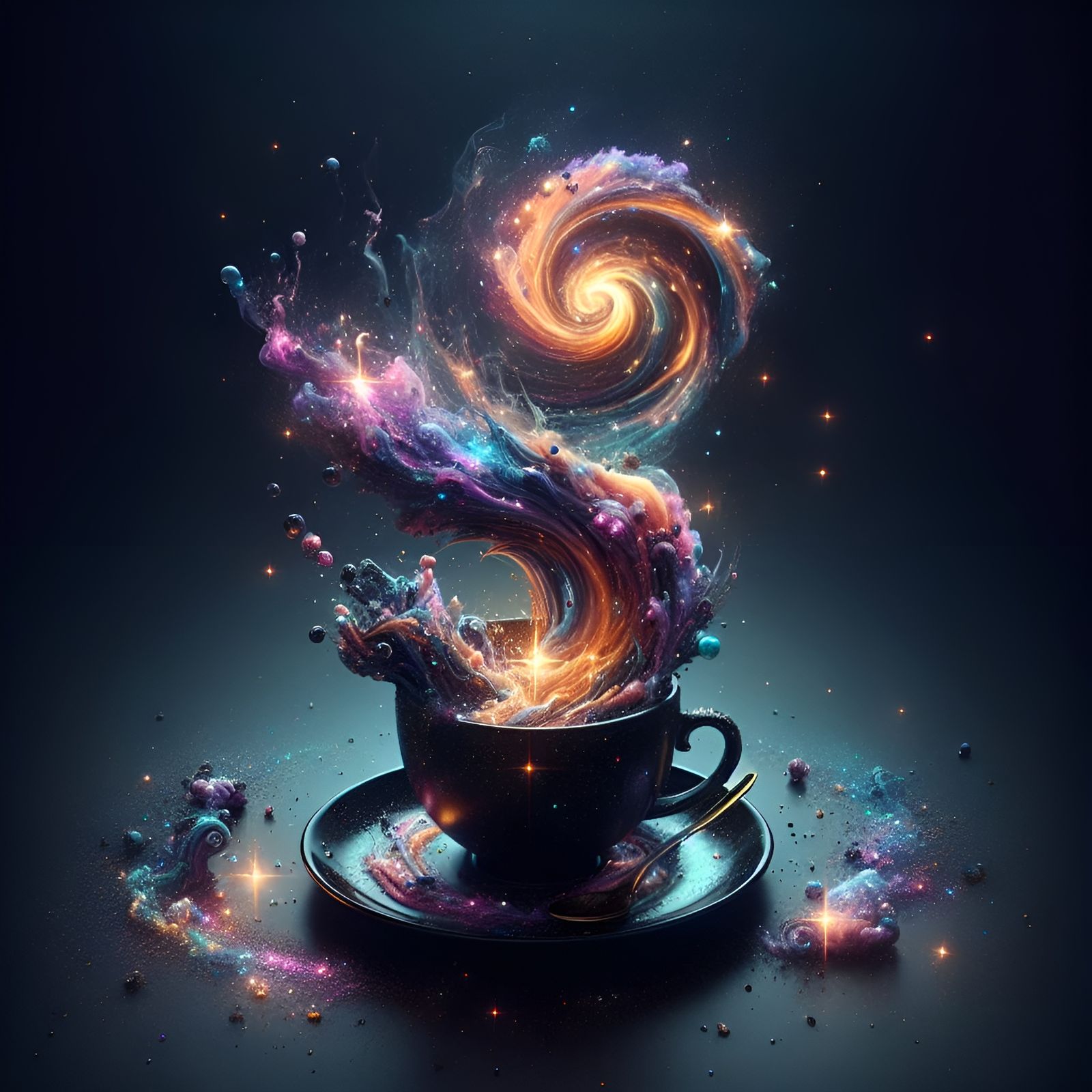 Cosmic Tea Cup: A Galaxy in Digital Art