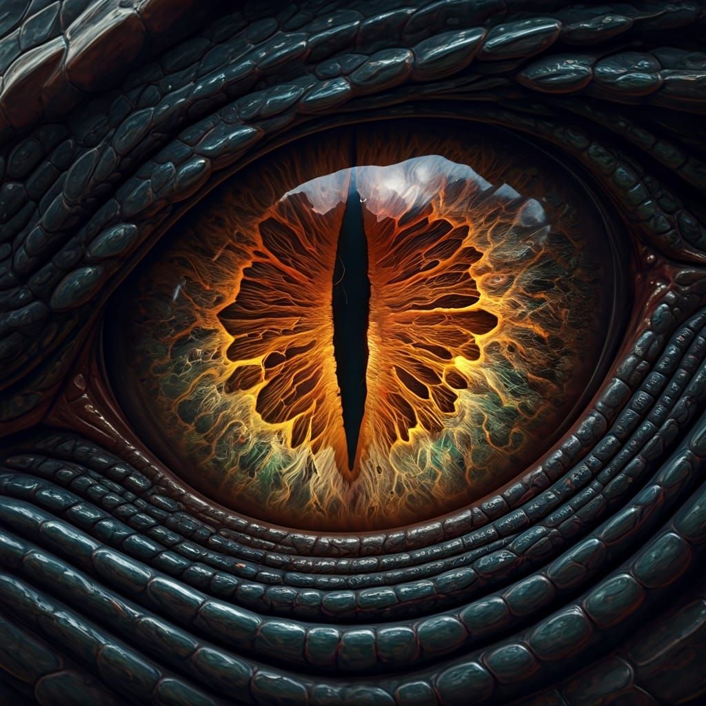 Dragon's Eye Reflecting Stormy Landscape in Fantasy Art