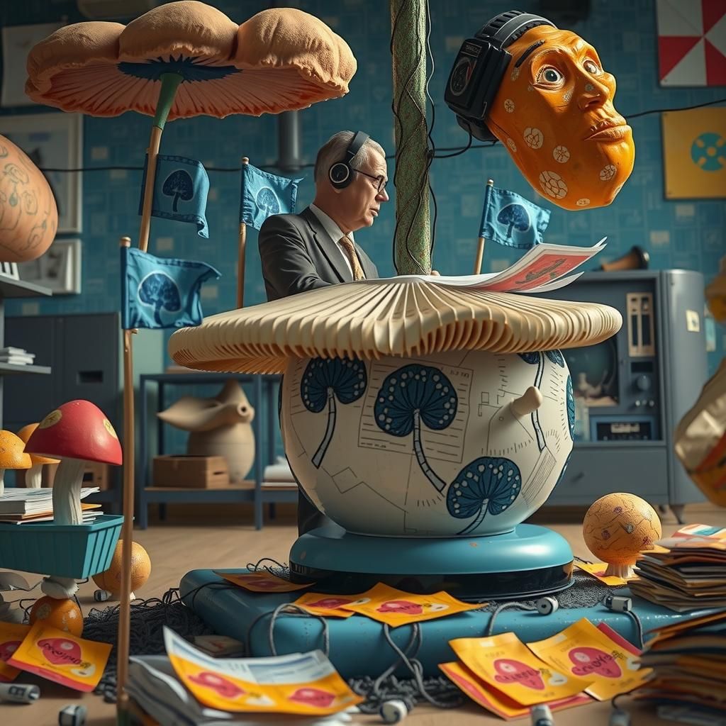 Surreal Mushroom Sculpture with Chewing Gum Bureaucrat