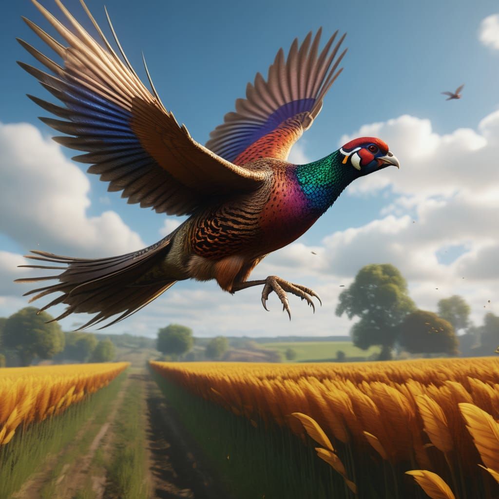 Pheasant Flight: Detailed Matte Painting