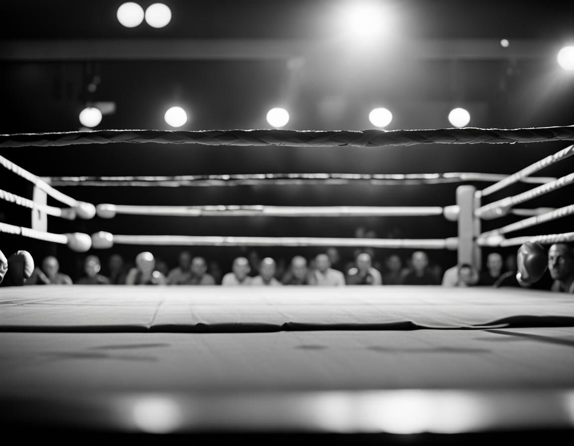 Boxing Ring Interior, 1960s Black and White Photography