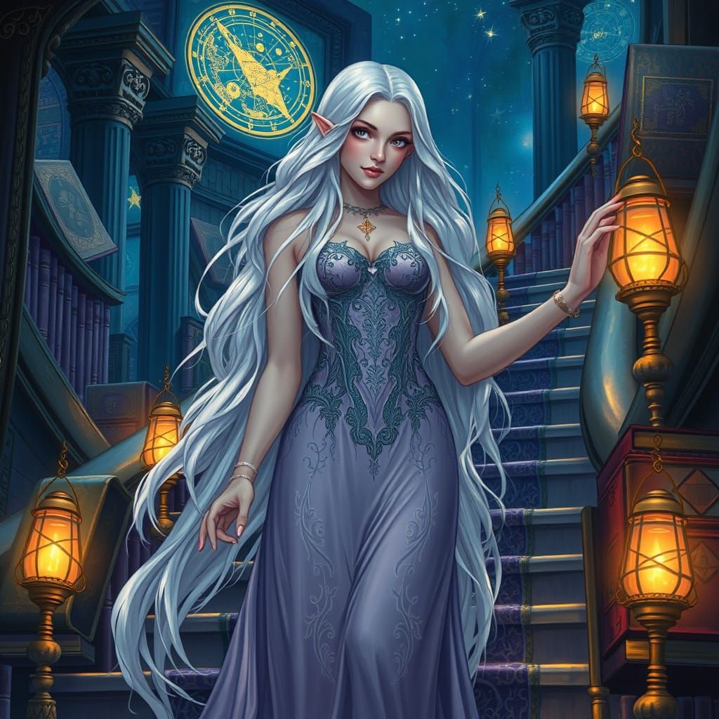 Night Elf Librarian Ascending Celestial Library Staircase