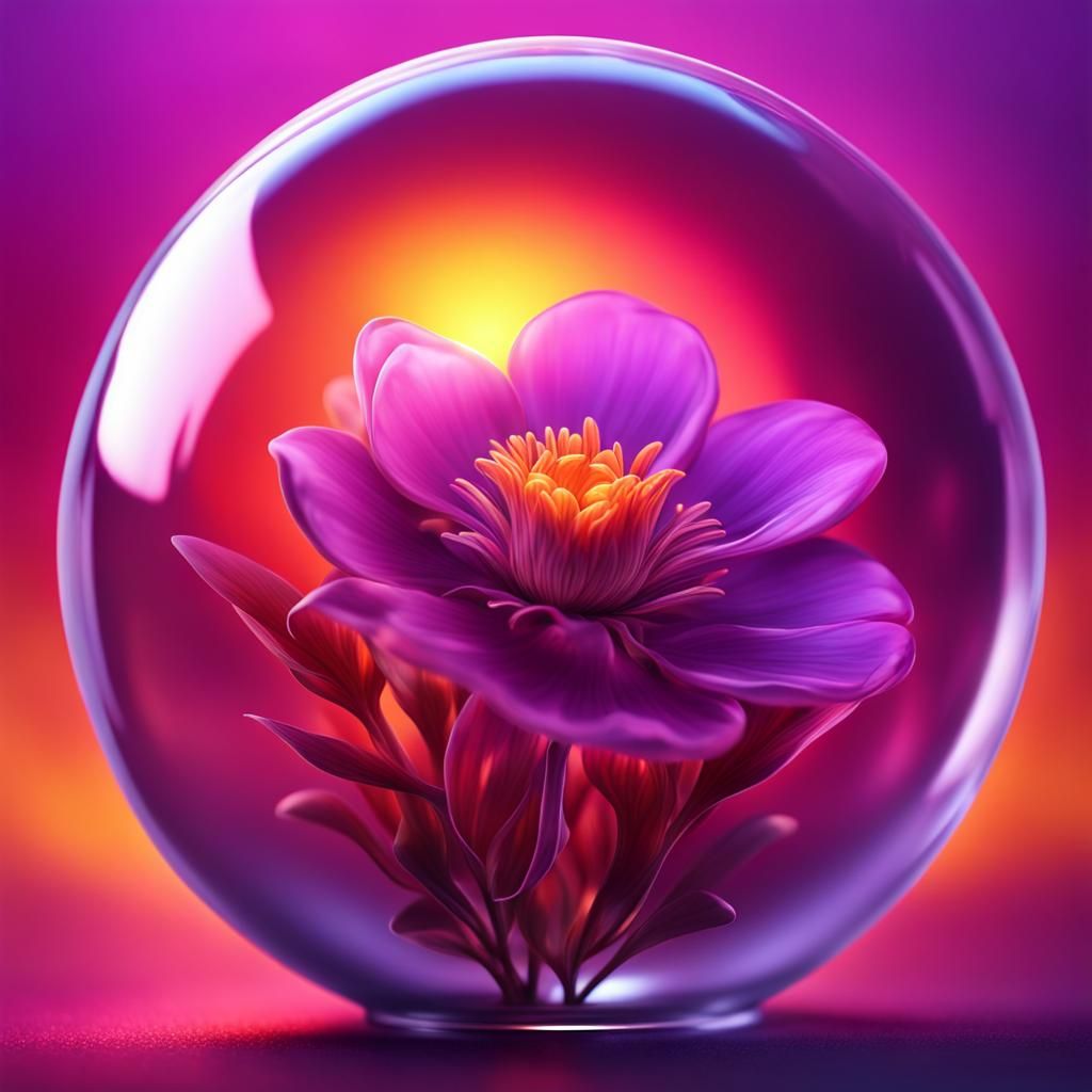 Glowing Purple Flower in Sunset Orb