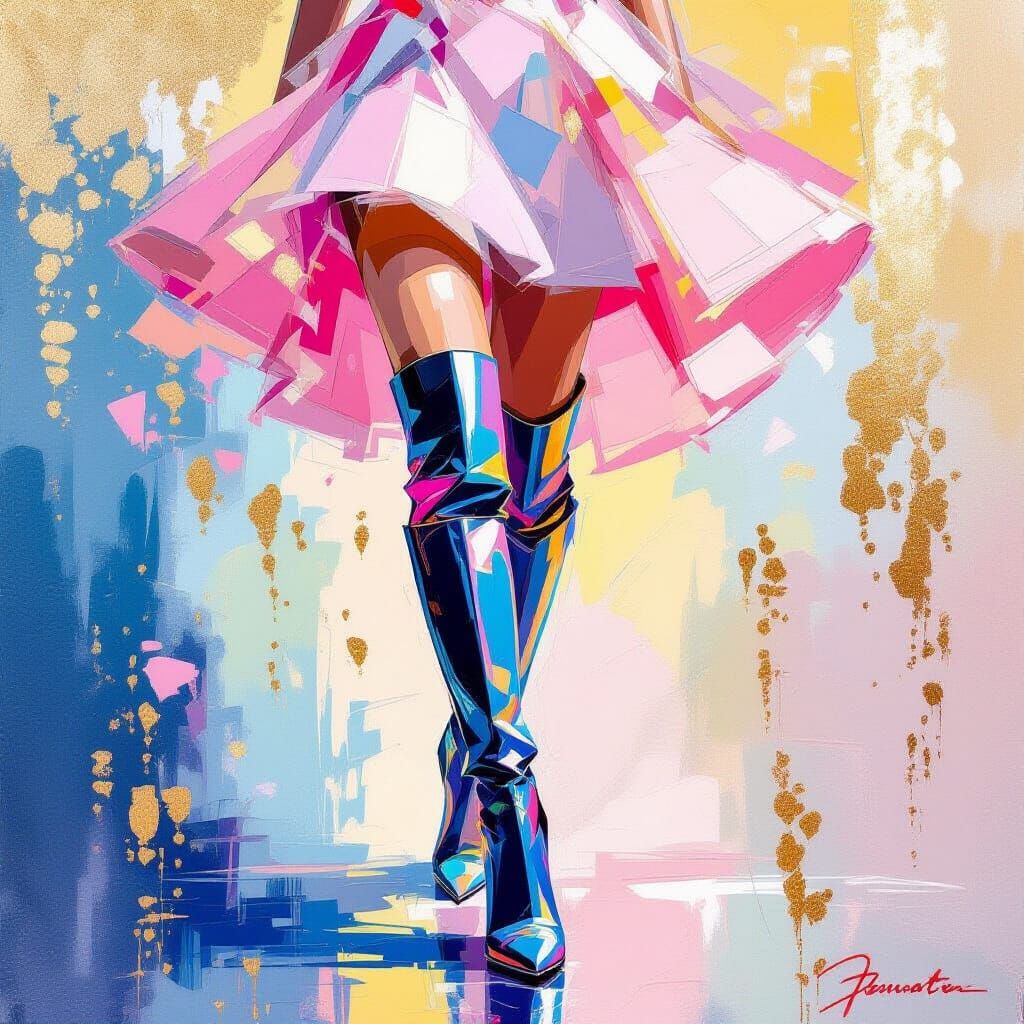 Woman in High Boots: Impressionist Rococo Fusion