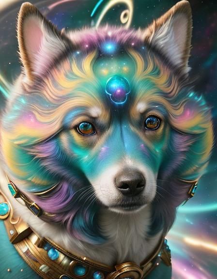 Celestial pup channeling Farrah Fawcett