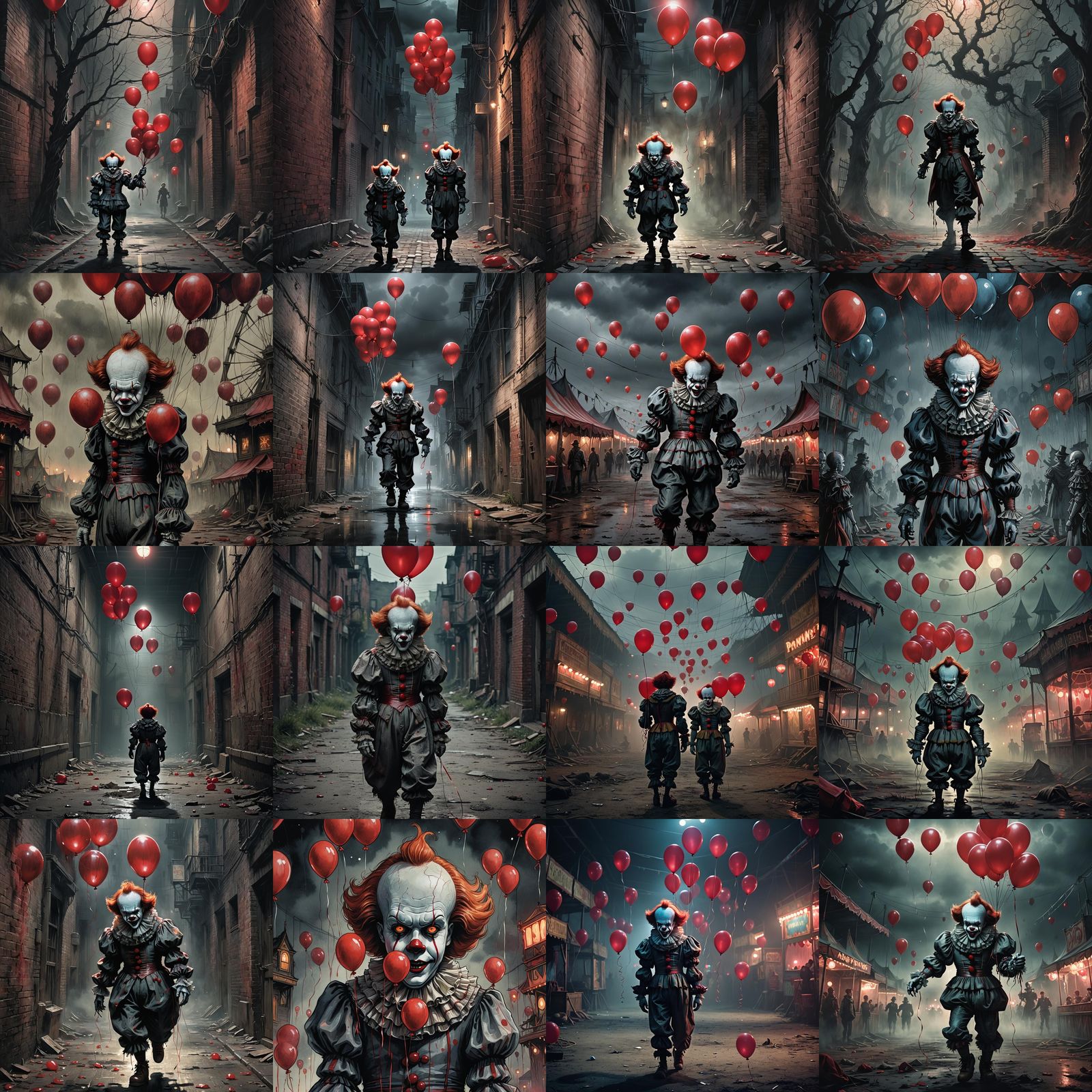 Pennywise with Balloons: A Gothic Horror Illustration