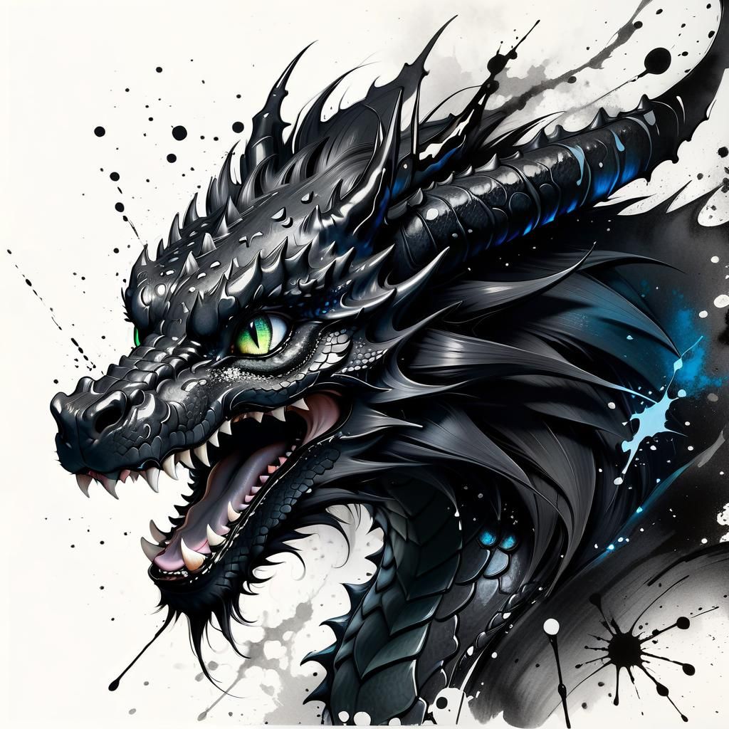 Ink Dragon Roaring in Luminescent Fantasy Style