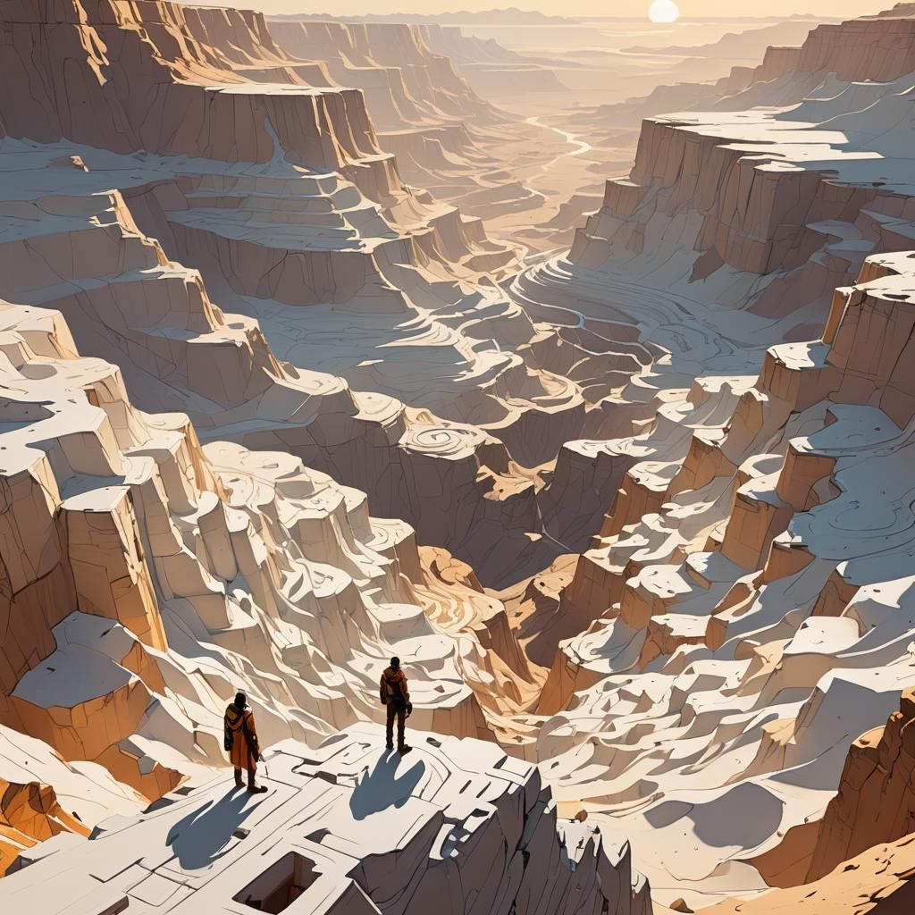 Sci-Fi Hero on White Cliffs in Golden Hour