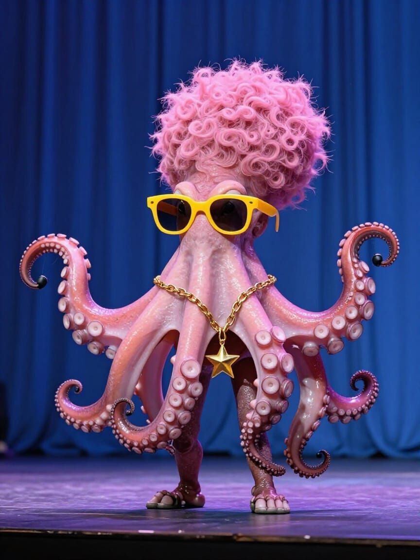 Punk Octopus on Stage with Sunglasses and Gold Chain