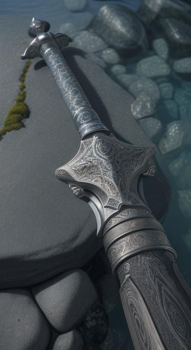 King Arthur's Sword in Basalt Stream: Hyperdetailed Close-Up