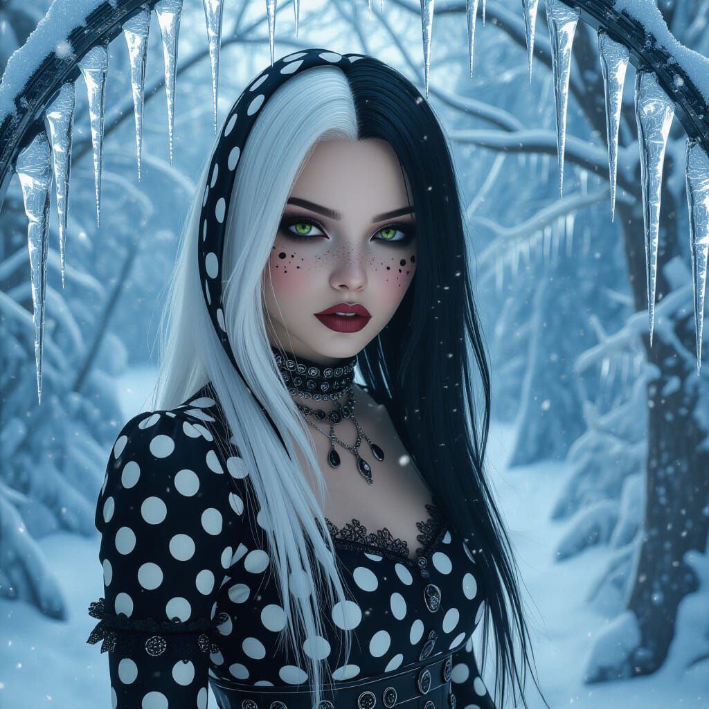 hyper-realism, portrait of goth-punk girl with black-and-whi...