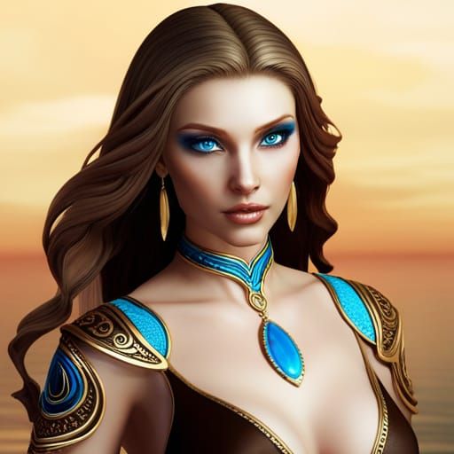 Beautiful Siren Woman with Blue Eyes