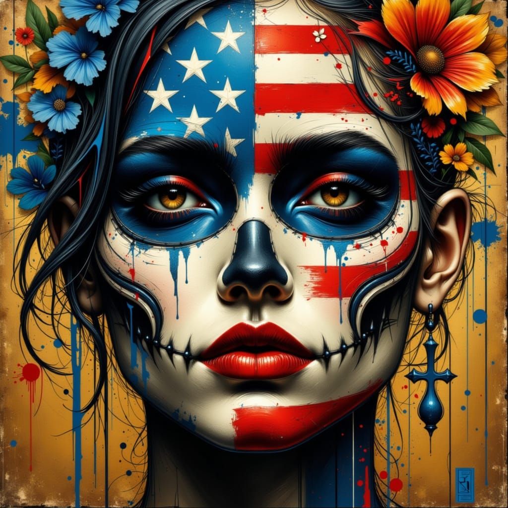 The human face is presented as a modified work of art.