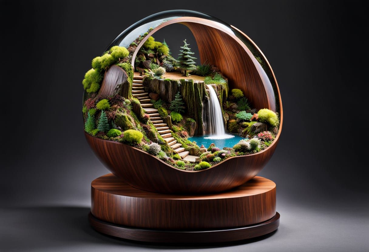 Miniature Forest Inside Wooden Sphere