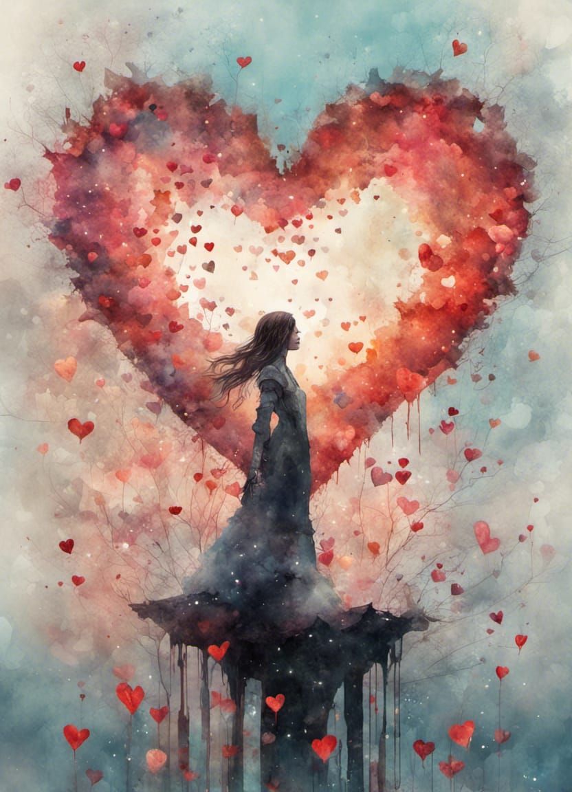 Artistic Watercolor Representation of Love's Feeling