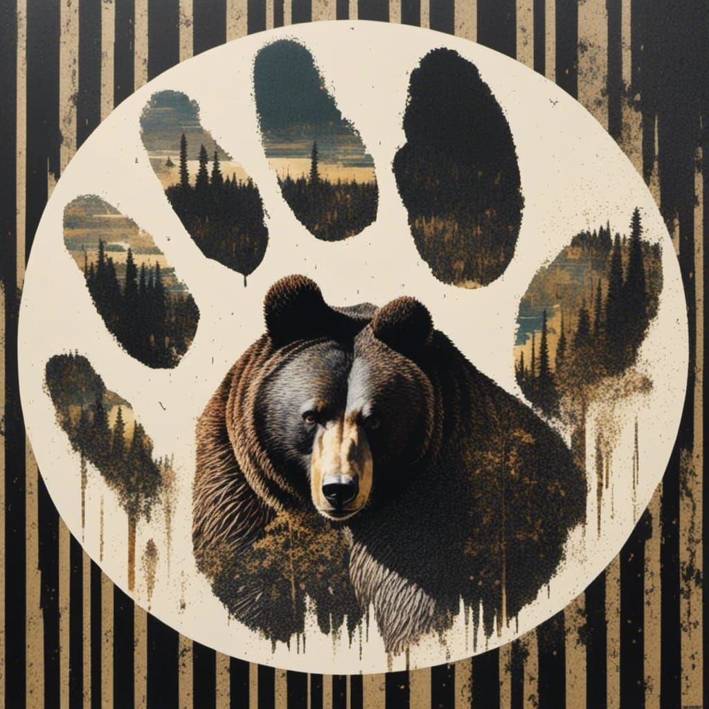 Double Exposure: Bear Within Bear Paw Print