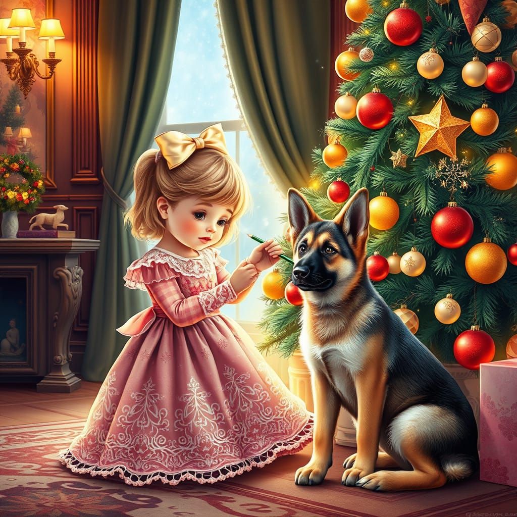 Enchanting Whimsical Christmas Scene in Color Pencil Style
