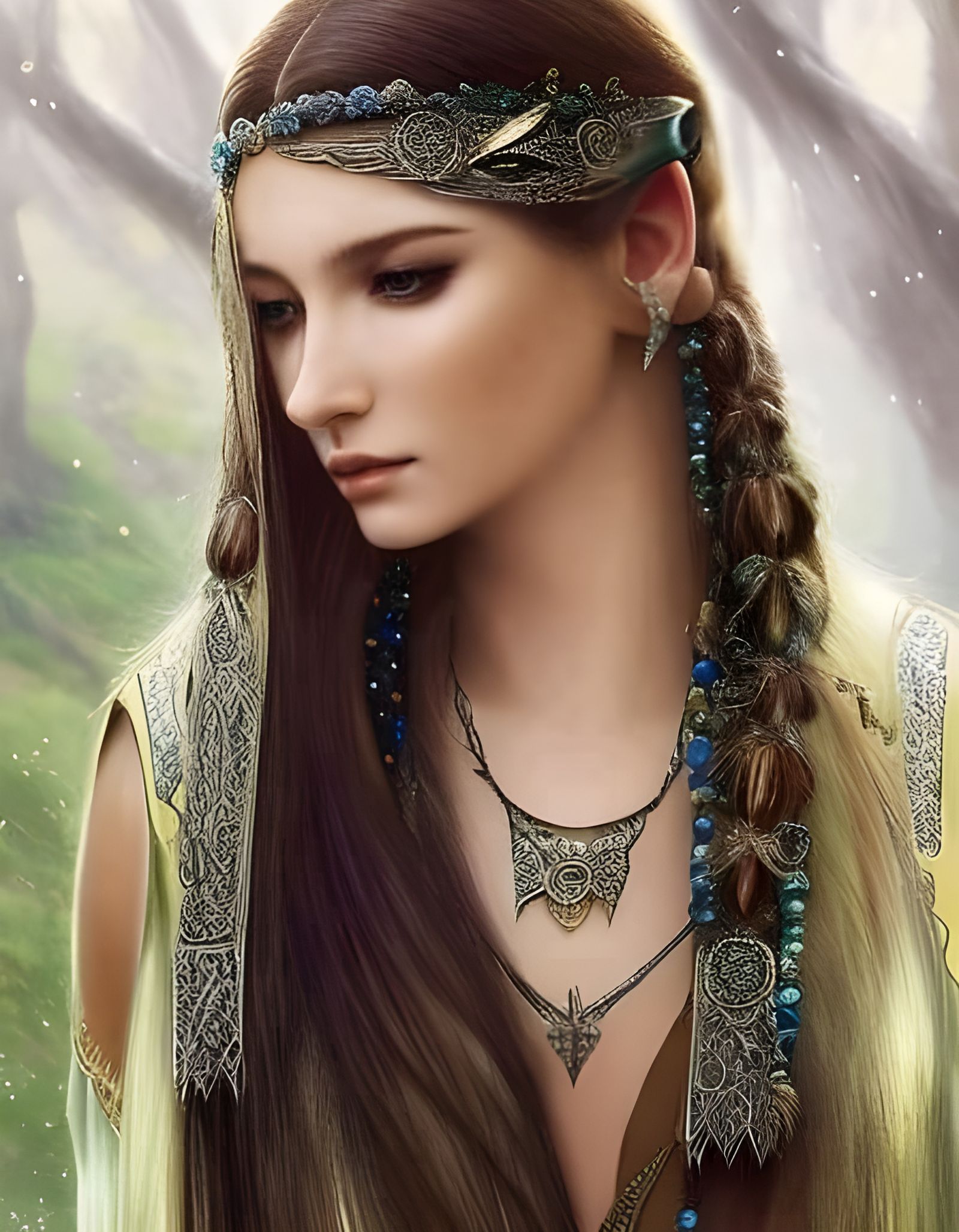 Beautiful Elf Priestess with Sparkling Eyes