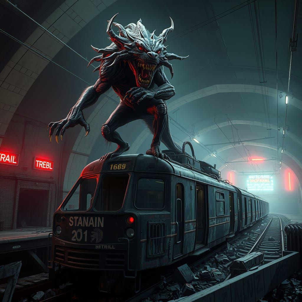 Feral Beast Dominates Post-Apocalyptic Subway Ruins in Dark,...