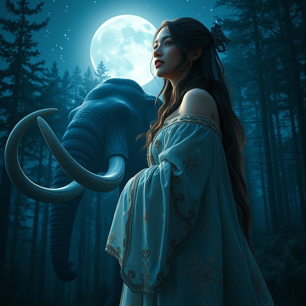 Enchanted Moonlit Songstress Amidst Majestic Forest